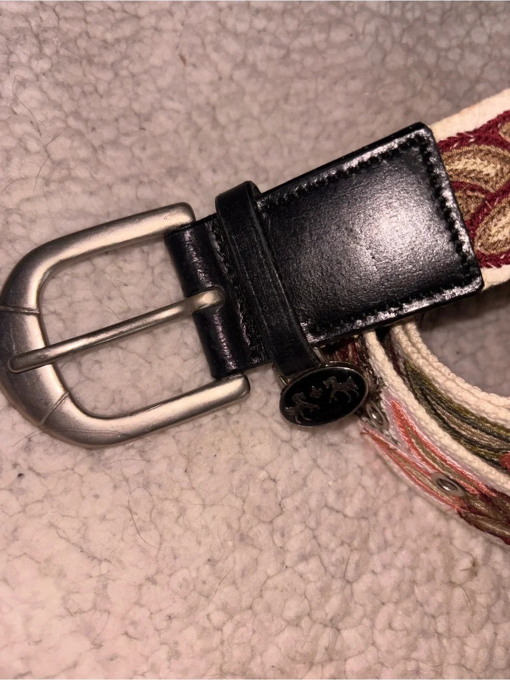 Embroidered Floral Canvas Belt Cream Boho Cottagecore Adjustable